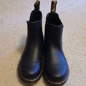 Dr. Martens Black Ankle Boots with Yellow Stitching